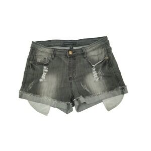 Denim Couture Distressed Gray Wash Denim Shorts Cuffed Hem Juniors Size‎ M Boho